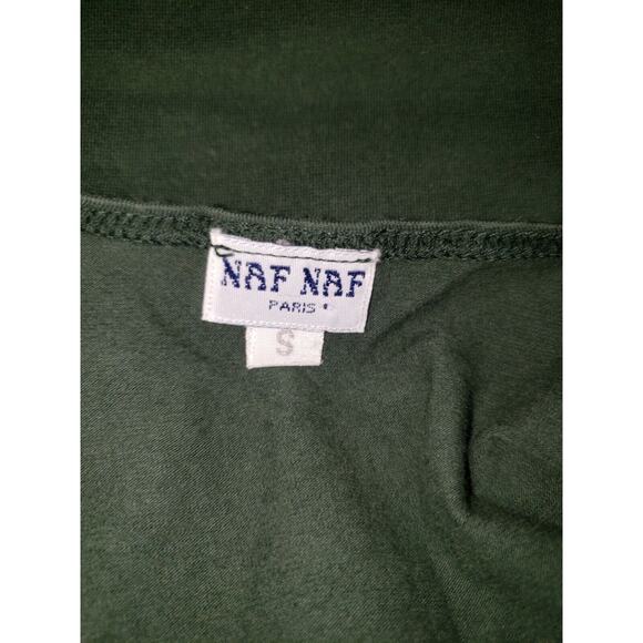 Naf Naf Linen Cross Cross Open Back Dark Green Dress Women Petite Size Small - Picture 5 of 5